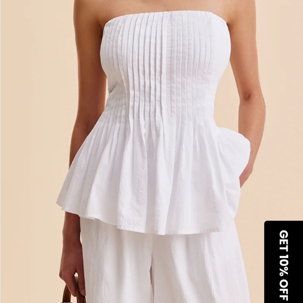 NWT Commense White Strapless Pleated Top